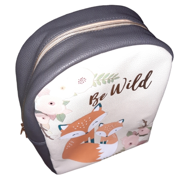 New BE WILD Zippered Backpack Fox Mom Baby Floral Kids Children Girls School Bag - Picture 2 of 7